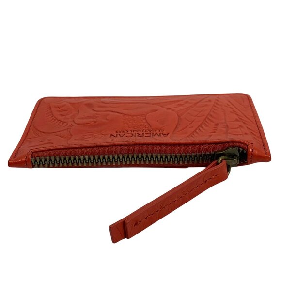 American Leather Co Portland Card Wallet Red Embossed Floral Leather EUC - Picture 4 of 7